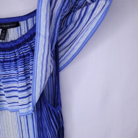 White House Black Market Top Small Striped Blue, White Off The Shoulder - Picture 4 of 10